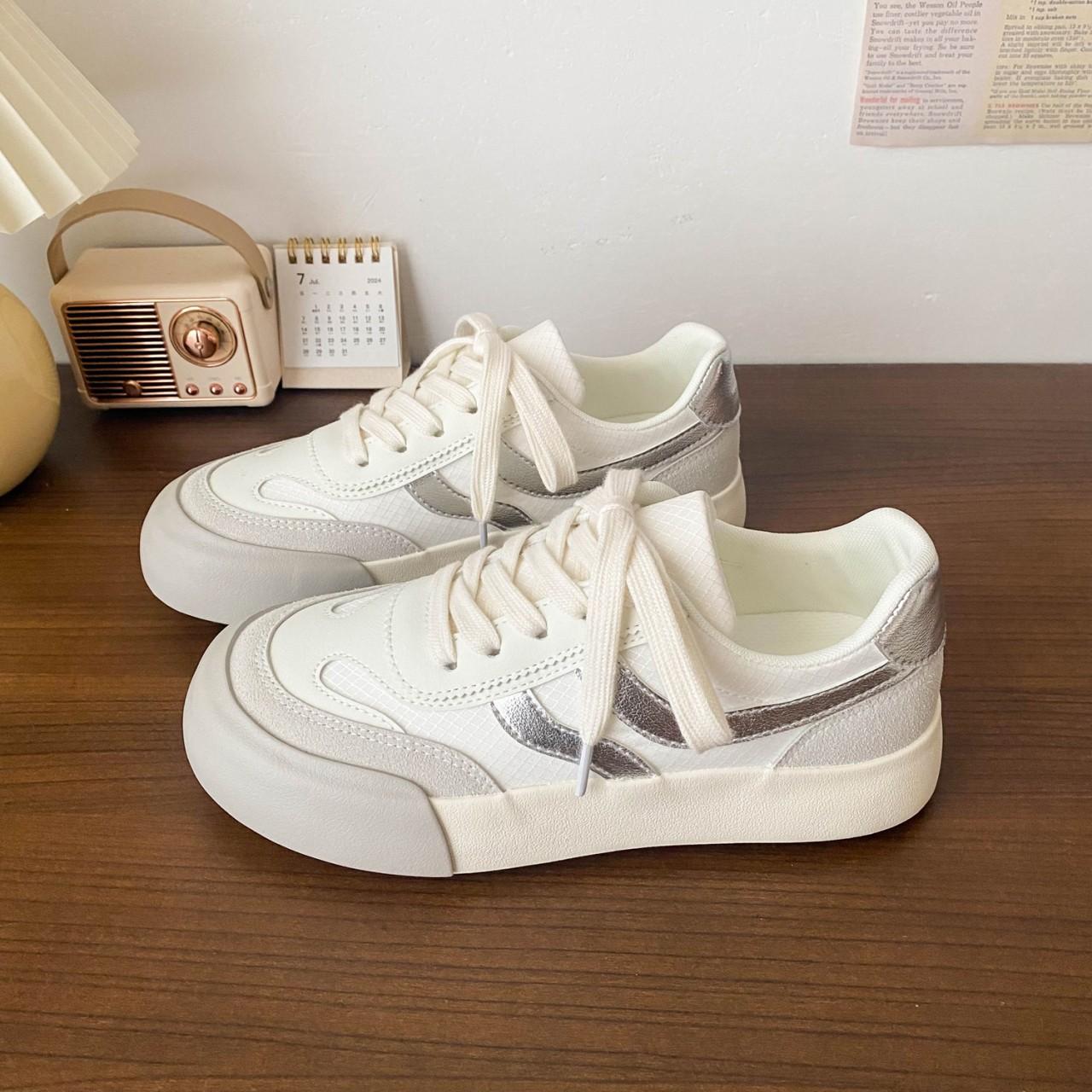 

Thick baseplate shoes women s versatile spring and autumn new niche casual student round head white shoes 35 срібний