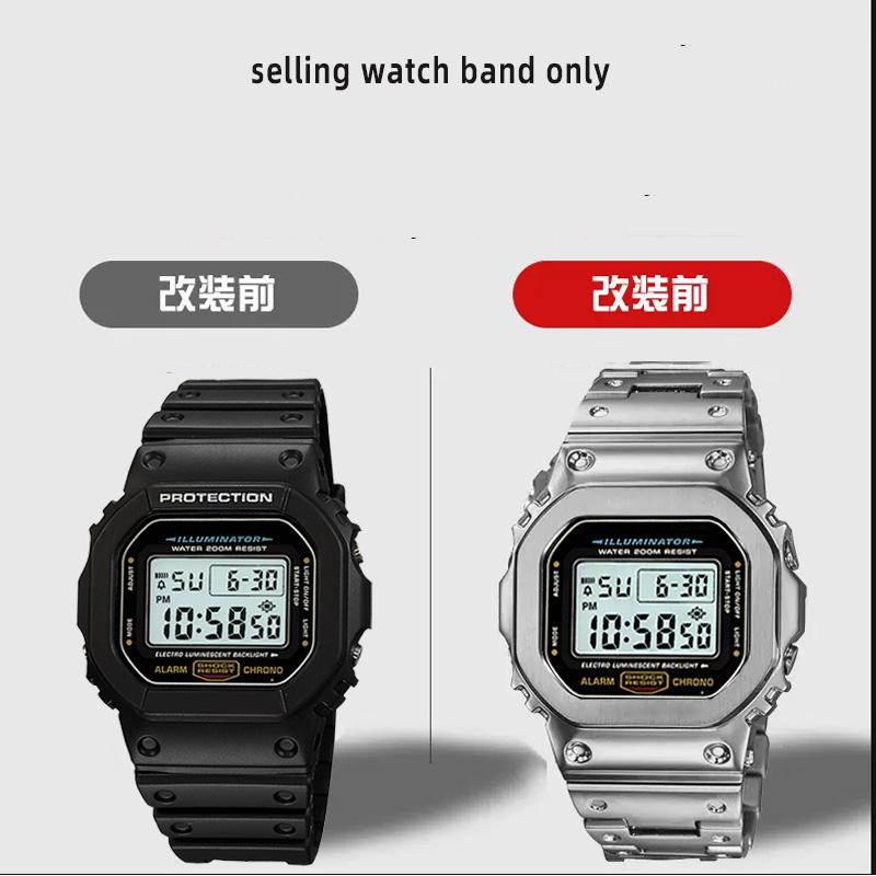 Für Casio G-SHOCK Metallgehäuse Armband Edelstahl Anzug DW5600/GW-M5610/5000 GW-B5600 Modifiziert Cooler Stil Gold-schwarzes Armband