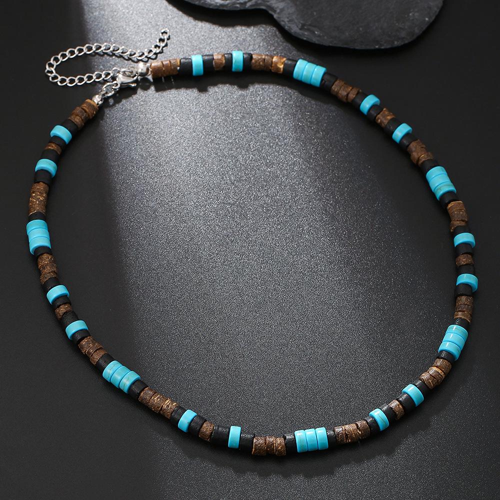 Collana Etnica da Uomo con Perline Tibetane in Agata Nera - Stile Retrò Regalo per Surfer