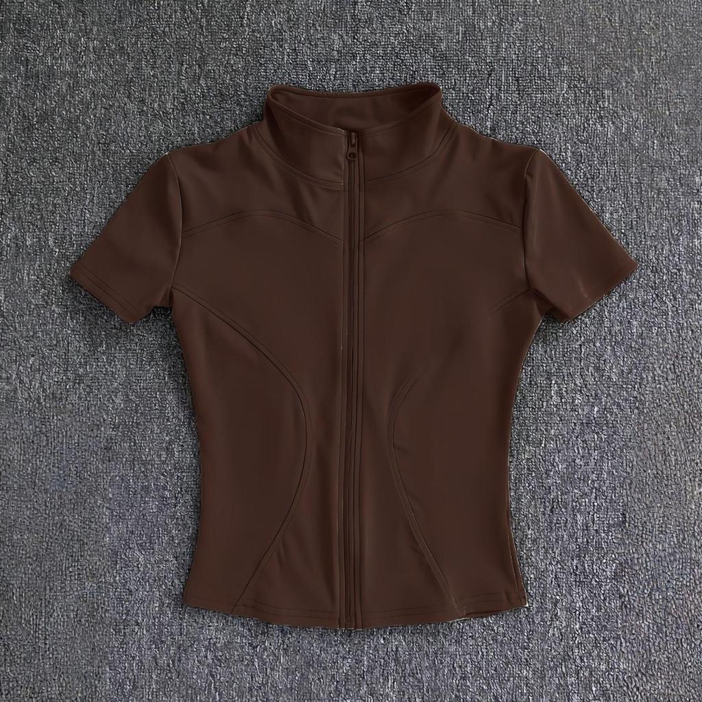 Camiseta de Yoga de Verano con Cremallera para Mujer - Manga Corta, Ajuste Ceñido, Ideal para Correr, Pilates y Fitness