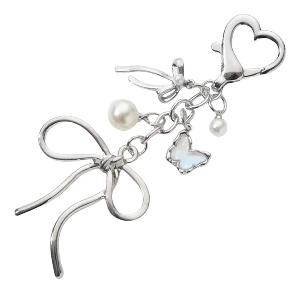 Sparkling 3D Cherry Charm Keychain Accessory Fashionable Bowknot Pearls Key Rings Portable Bag Decoration for Women