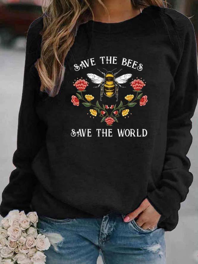 Women's Bee Pattern Round Neck Sweatshirt