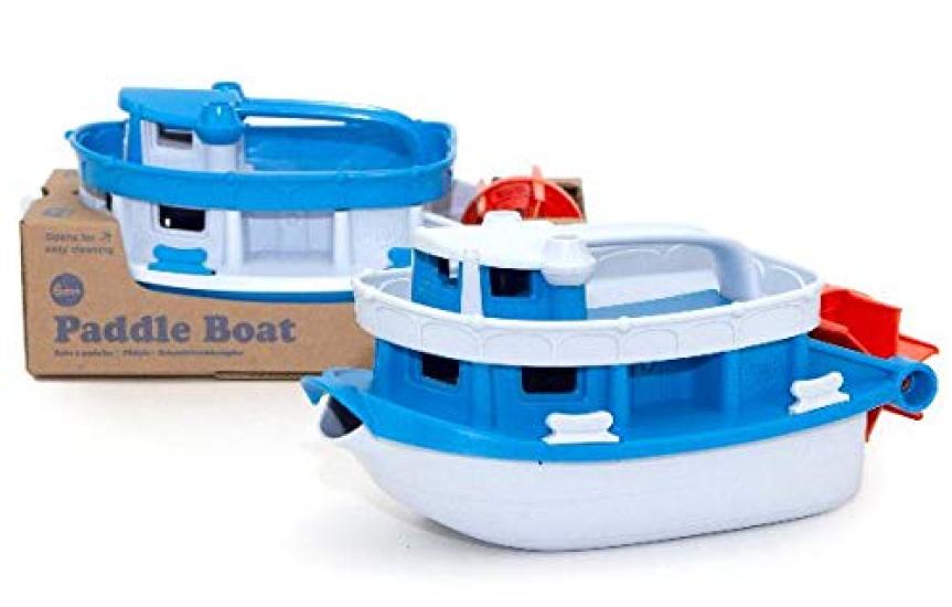 Green Toys Paddle Boat BlueGray - Pretend Play, Motor Skills, Kids Bath Toy, Floating Pouring Vehicle, BPA-Free, Phthalate-Free PVC, Dishwasher Safe,