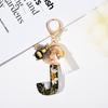 Dried Flower Letter Charm Bee Keychain Pendant Resin Black 1 Pc