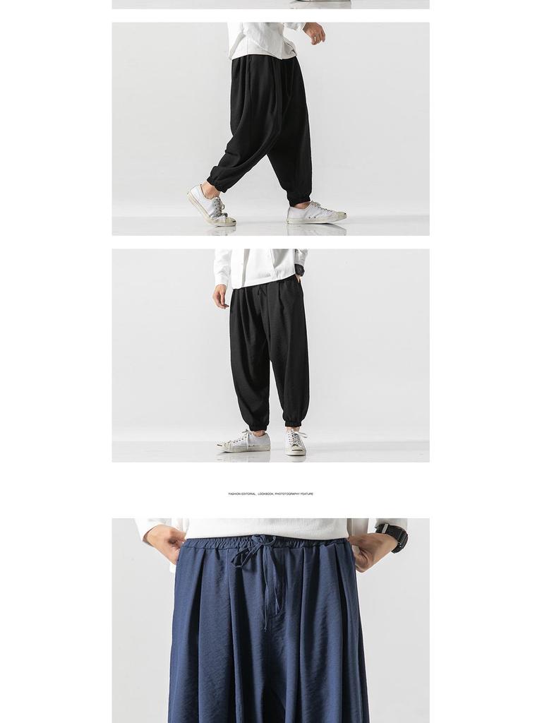 Men's Chinese Style Cotton Linen Joggers - Plus Size Loose Casual Harem Pants for Spring/Summer