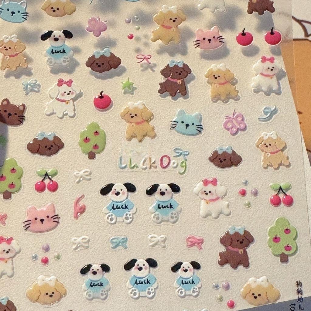 Cute Mini Cartoon Dog Cat 3D Relief Sticker UV-printed Bulging Decoration for Polaroid Camera CCD & Phone Case Girl's Nail Decal