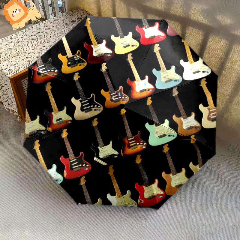 

1PC electric guitar Umbrella Portable Folding Umbrella Iron Frame Hole Bone Structure Outdoor Home Umbrella A13