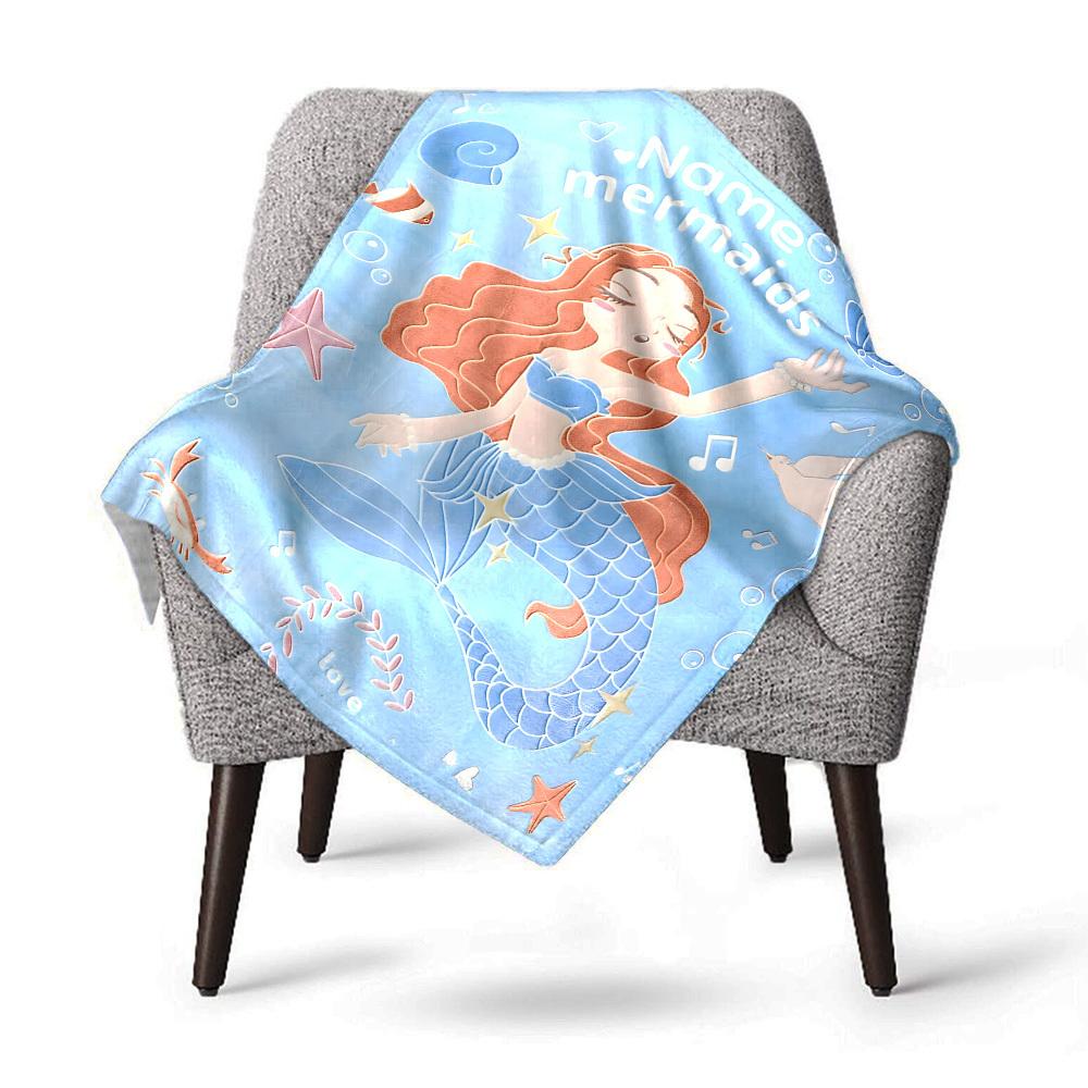 Mermaid Sea Theme Home Customize Your Name Blankets Soft Lightweight Comfortable Allseason Multipurpose Blanket For Picnics Couches Offices Beds