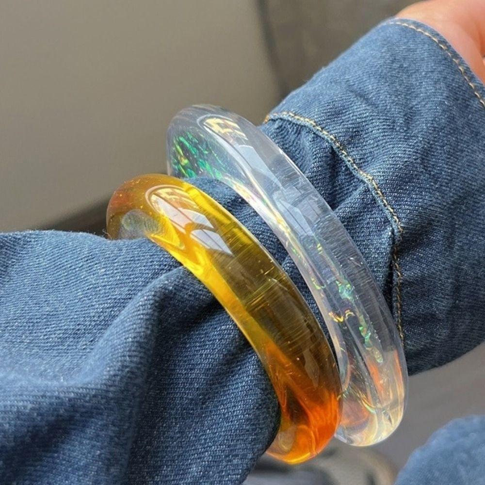 Shining Exaggerate Resin Bracelet Simple Women Hand Ring Personality Transparent Bangle  Party