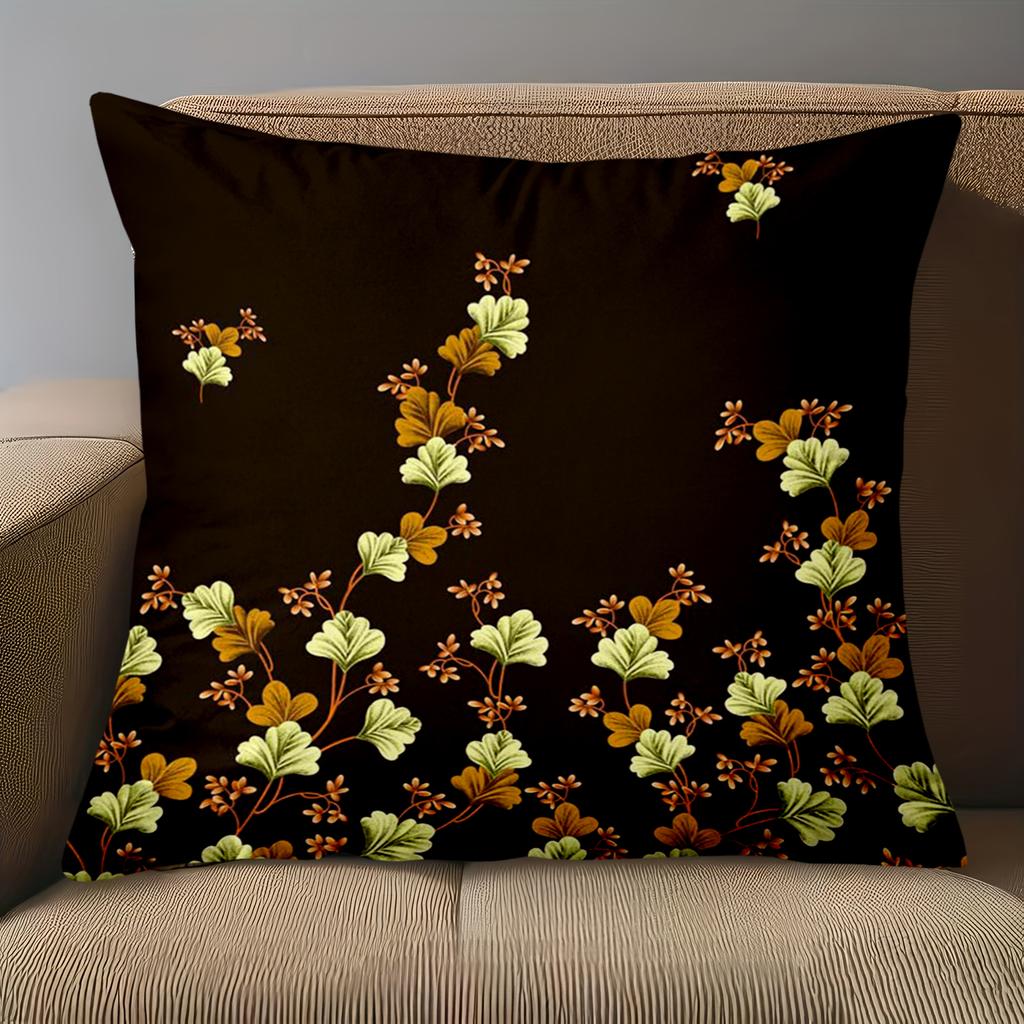 1 Pieces -2D Flat Printing Floral Pattern Black Throw Pillow Cushions Set Polyester Pillowcase, Sofa Decorative Cushion Cov