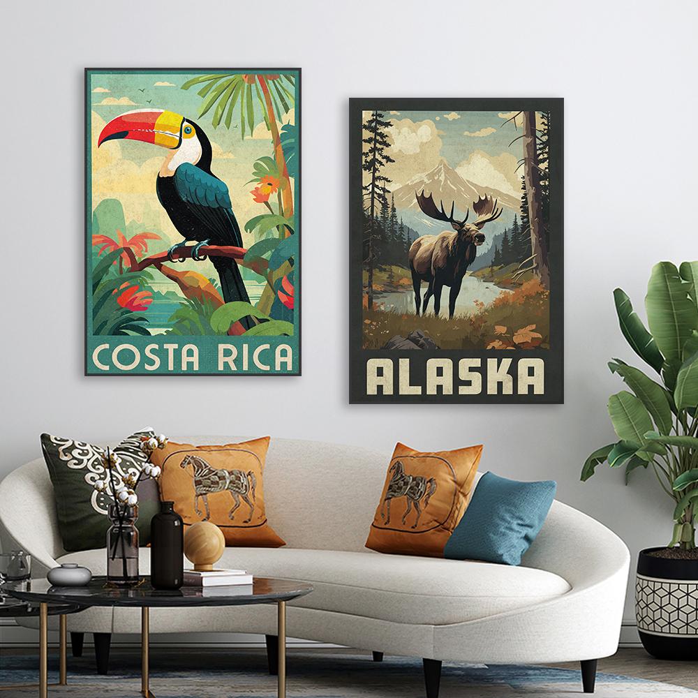 Costa Rica Travel Poster Print London Bridge Vintage Travel Poster Alaska the Last Frontier Bald Eagle Canvas Painting Decor