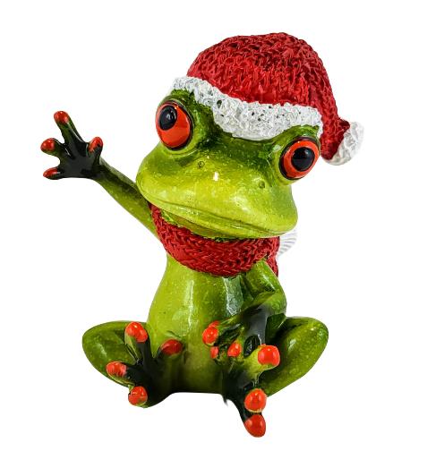 Christmas Frog Figurine In a Santa Hat