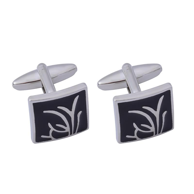 Funny The Orchid Grass Pattern Square Cufflinks Mens Plant Design Black Enamel Groom Cuff Button Winter Jewelry