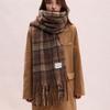 Mohair Plaid Wool Scarf Tassel Long Shawl Retro Winter Cashmere Scarves  Student