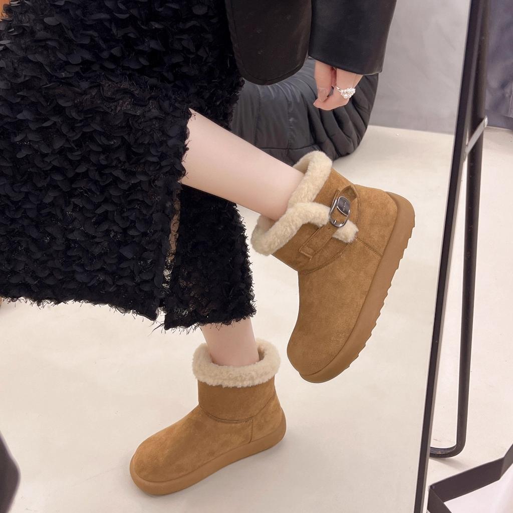 Retro Velvet Warm Snow Boots Women's New Autumn and Winter Real Fur Integrated Cotton Boots Platform Cotton Shoes