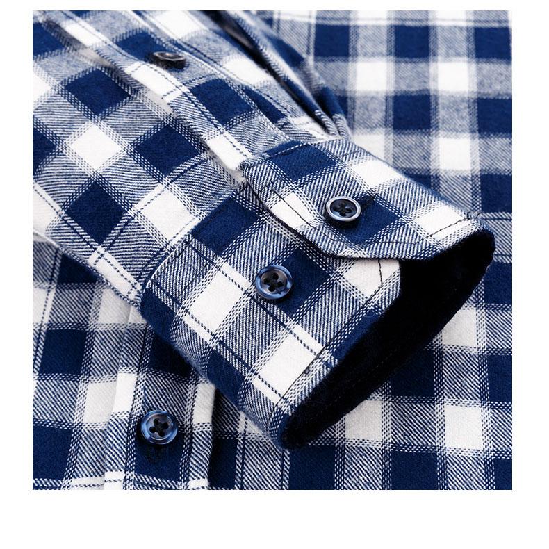 New Winter/Autumn Cotton Brushed Long Sleeve Men Plaid Shirts Soft Comfortable Plus Size Business Casual