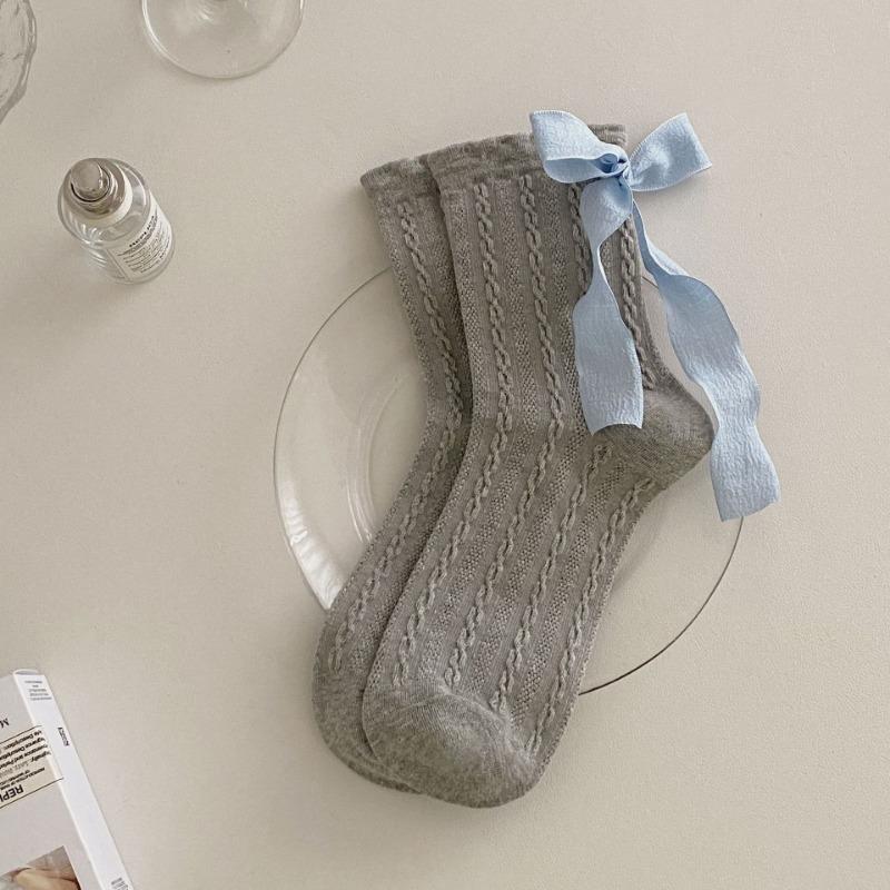 Women's Spring and Summer New Ribbon Bow Breathable Ballet Wind Tube Pile Socks