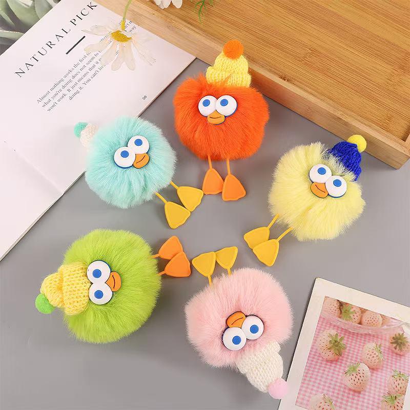 Adorable Rex Rabbit Fur Duck Keychain Plush Doll for Bag or Car