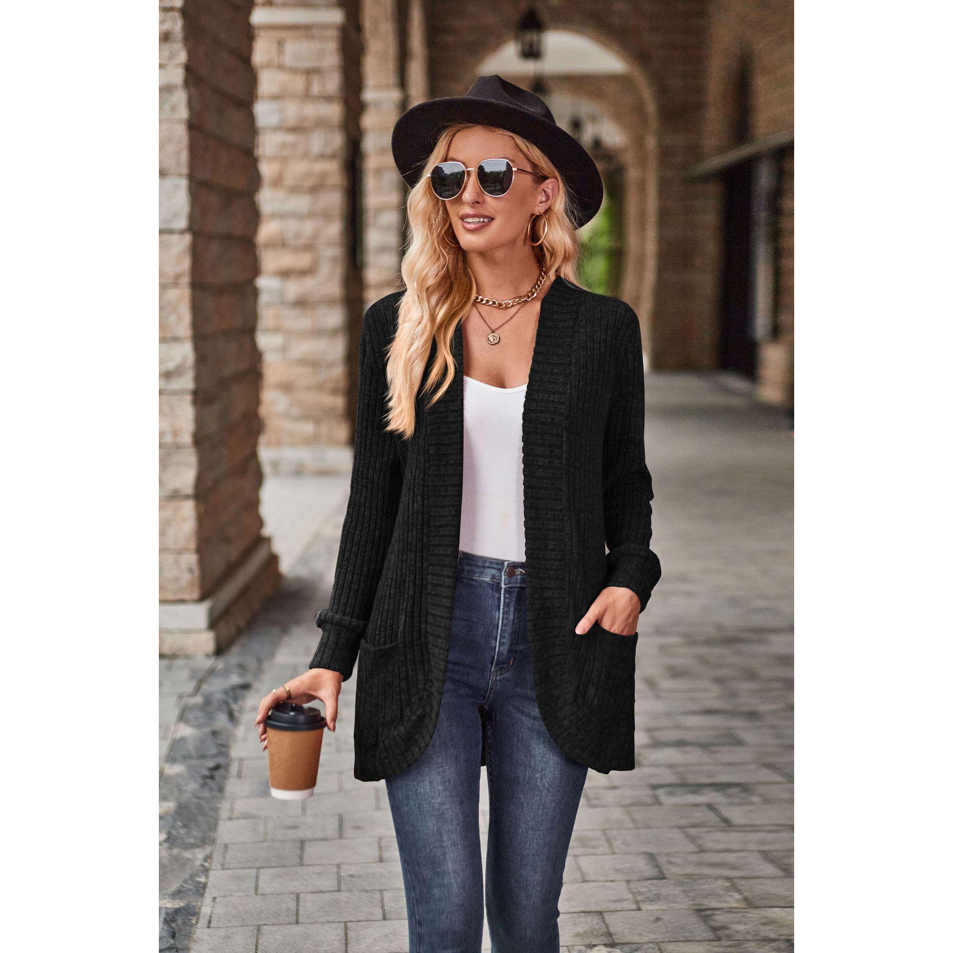 

Solid Loose Cardigan For Women Autumn Vintage Long Sleeve Knitwears Outerwears Women s Oversize Sweater Vintage Female Tops XS чорний