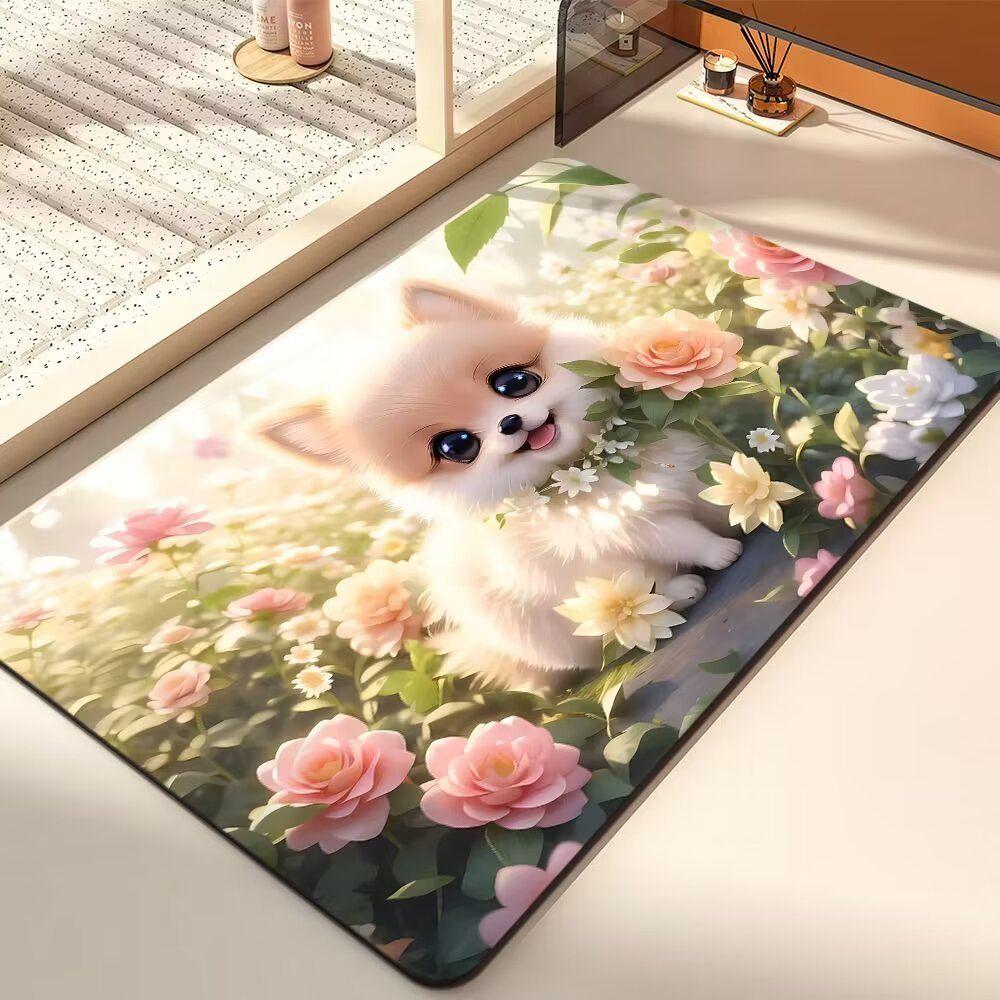 Diatom Mud Suction Mat Cartoon Cute Puppy Bathroom Floor Mat Toilet Toilet Door Non-slip Door Mat Quick Drying Mat