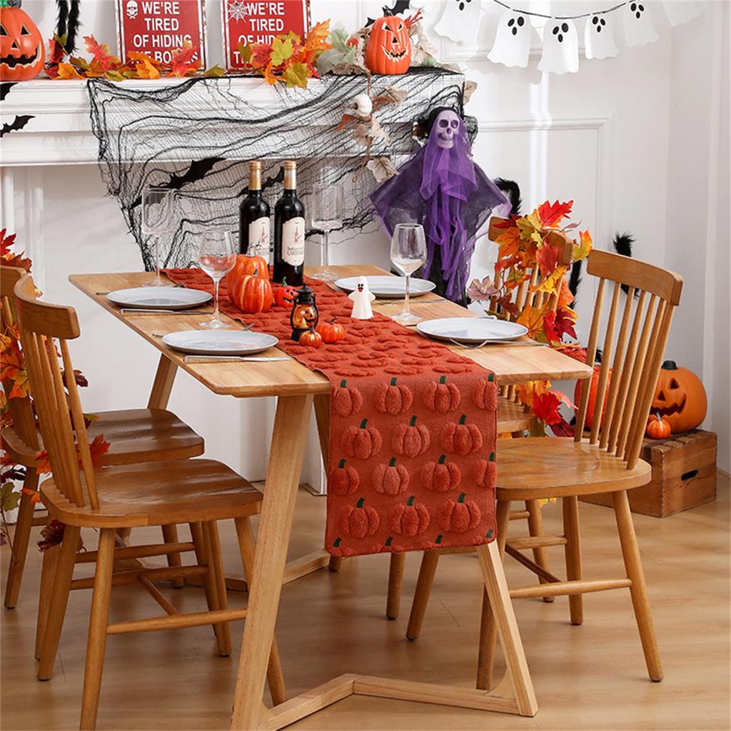Halloween Pumpkin Table Runner for Holiday Party Decorations