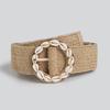 Boho Belt Vacation Style Natural Round Buckle Shell Pp Grass Elastic Women's Belt