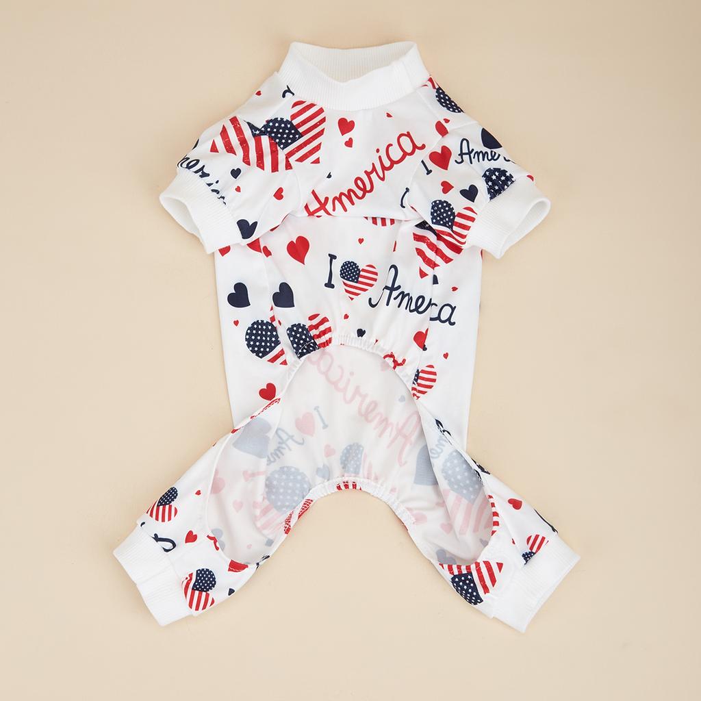Dog Pajamas American Flag Bodysuit Dog Jumpsuits Dog  Heart Pattern Dog Clothes Dog Cartoon Apparel for Pet Puppy Dog Cat Costu