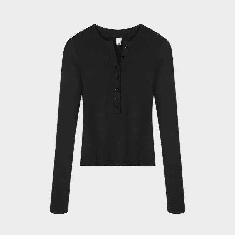 Hot Girl Long-Sleeve Slim Fit Spring T-Shirt: Single-Breasted Top for Women
