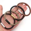 1pc 20cm Simple Design Men's Bracelet Genuine Leather Braided Stainless Steel Magnetic Buckle Bangle For Women Men Jewelry Gifts