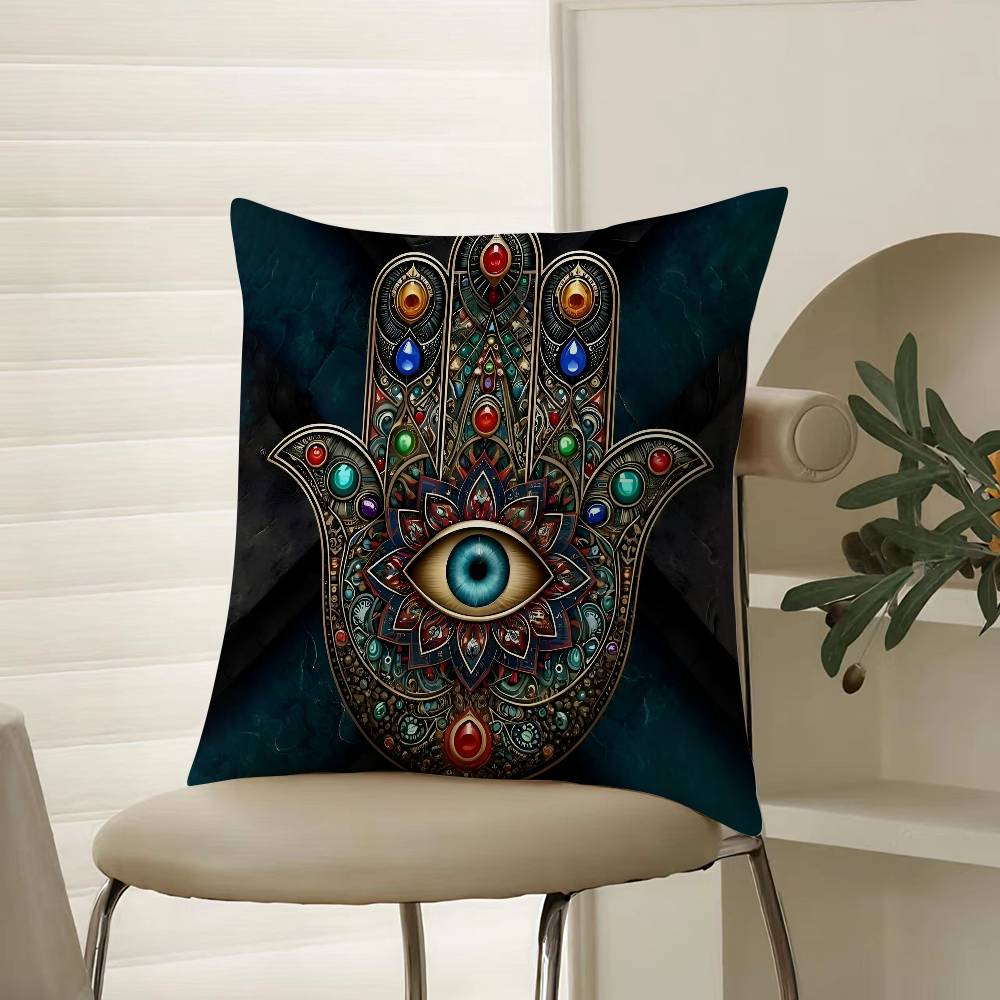 Beautiful Mysterious Style Hamsa-A Pillow Case Comfort Sofa Bed Silky Elegant Invisible Zipper Decorative Cushion Cover