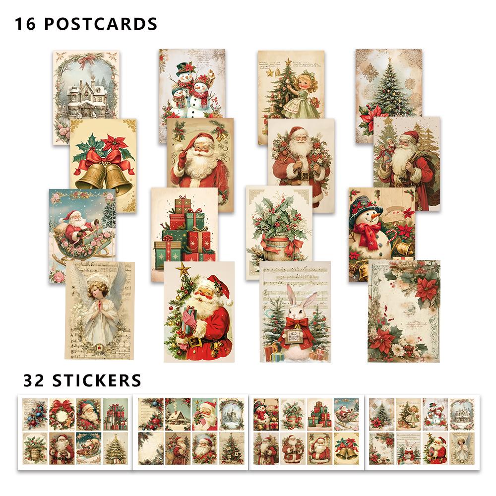 

48 шт., Набор ретро рождественских открыток - со стикерами, подарки на Рождество/юбилей, предметы коллекционирования, подходит для дарения.