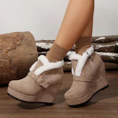 Nuovi Stivali da Donna Punta Rotonda Fibbia Sexy Stivaletti alla Caviglia Tacchi a Zeppa Manica Gambale Medio Banchetto Suede Taglia Grande 36-43 Botas Mujer