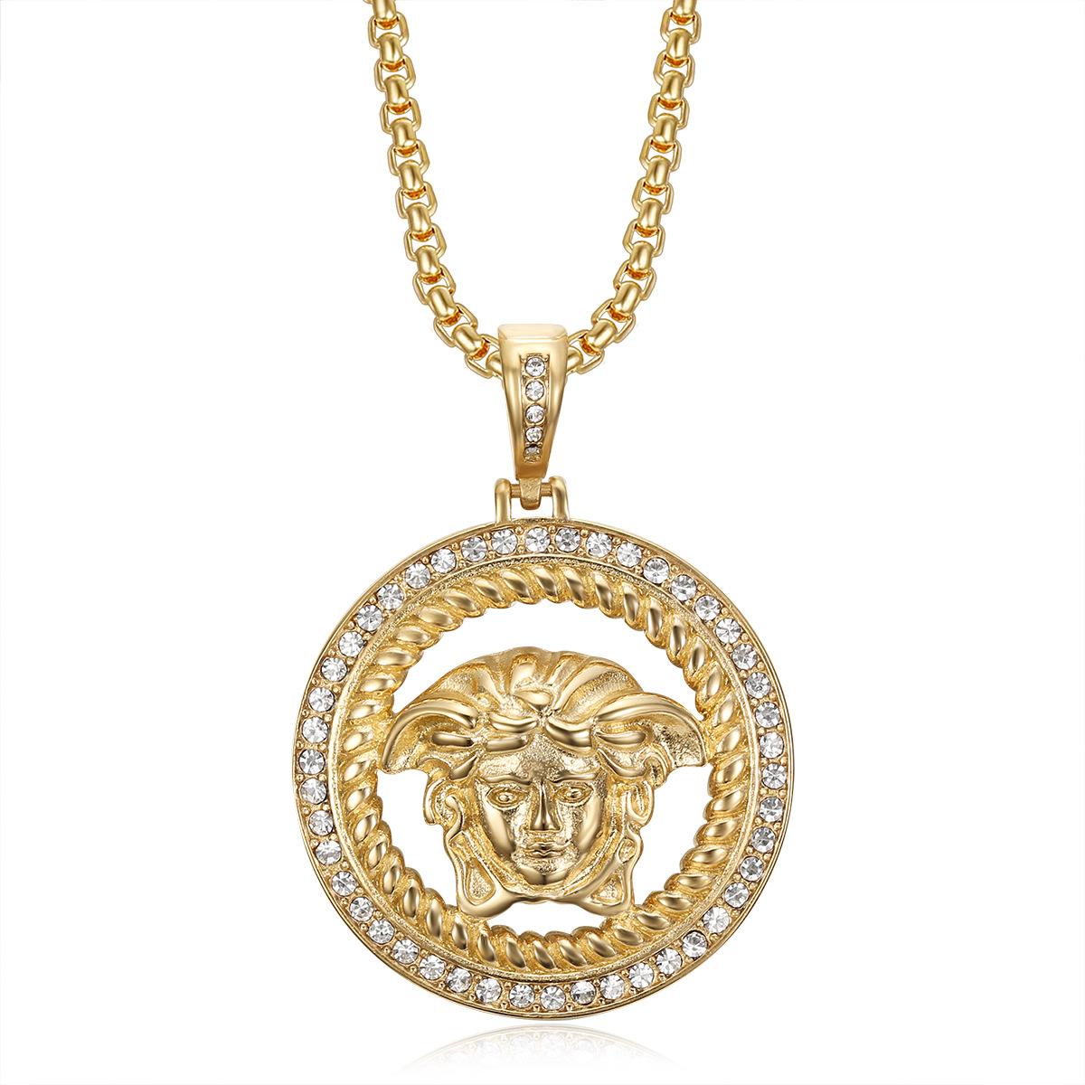 Gold Diamond Fried Dough Twists Greek Mythology Pendant Necklace 2026 Fashion Fashion Setting Zircon Fine Gift Jewelry Necklace for Men 60CM