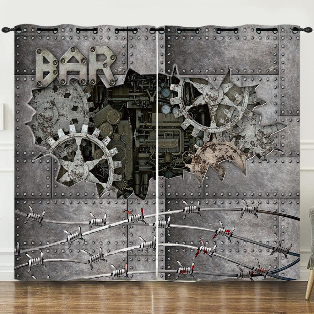 Industrial Wind Machinery Gear Rotation 3D Digital Printing Curtain Blackout Punching Can Be