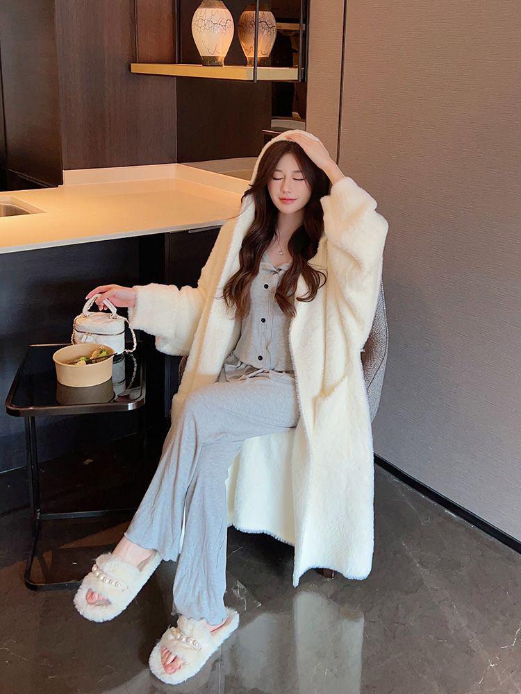 Women's 2025 Winter Hooded Imitation Mink Sweater Coat