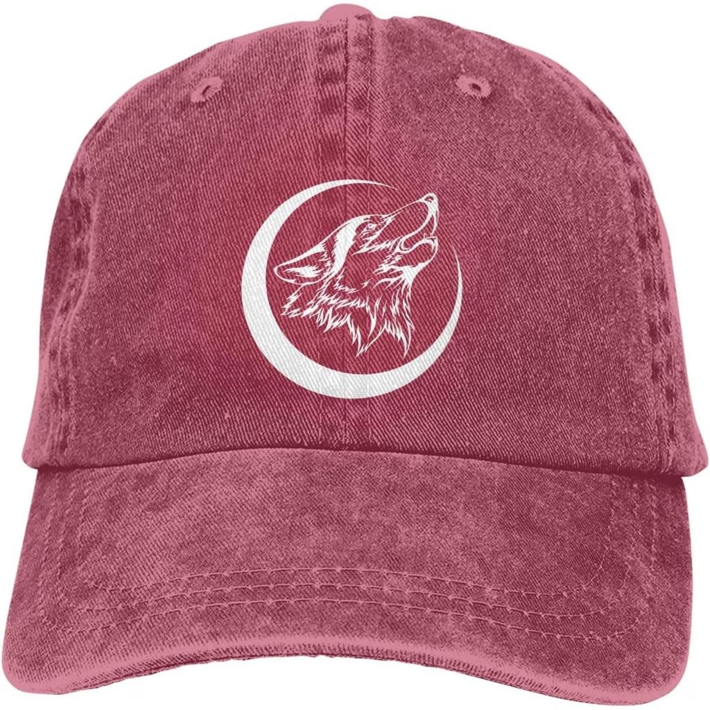Lone Wolf Howling Moon Baseball Cap Distressed Cotton Washed Casual Adjustable Hat