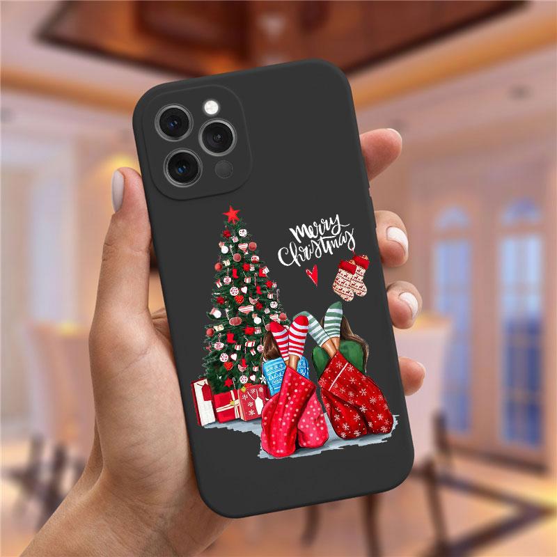 

Черный чехол для телефона в подарок на Рождество и Новый год для iPhone 13 Pro 11 Pro Max 12 mini XS XR 6 6S 8 7 Plus, модный чехол для девочек Fundas iPhone 13Pro Max