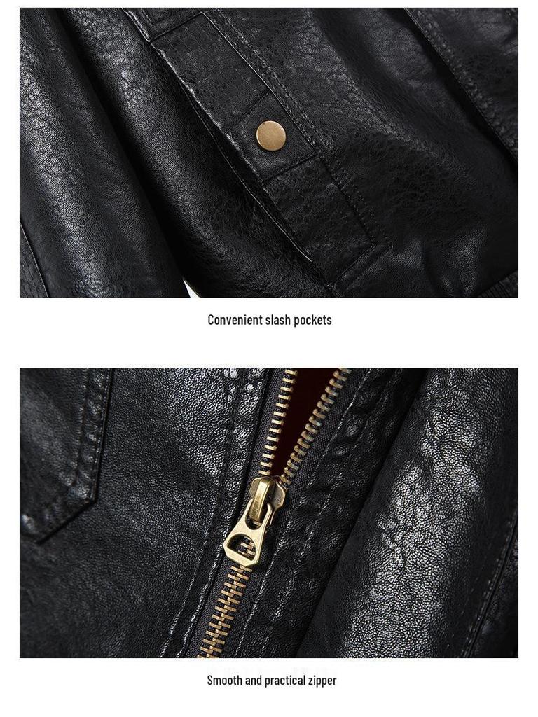 Chaqueta de Cuero para Motociclista con Forro de Terciopelo Otoño/Invierno 2026 para Hombre - Estilo Béisbol Bordado Juvenil de Moda