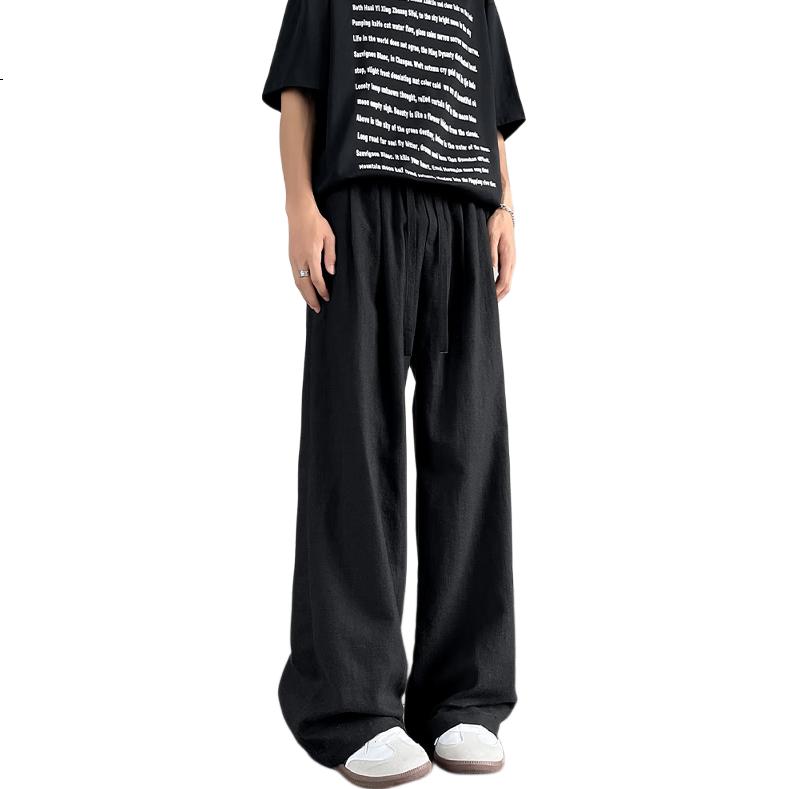 LOMBT Breathable Casual Pants for Men, Spring And Summer Loose-Fit Versatile Wide-Leg Trousers, LD83 Black M
