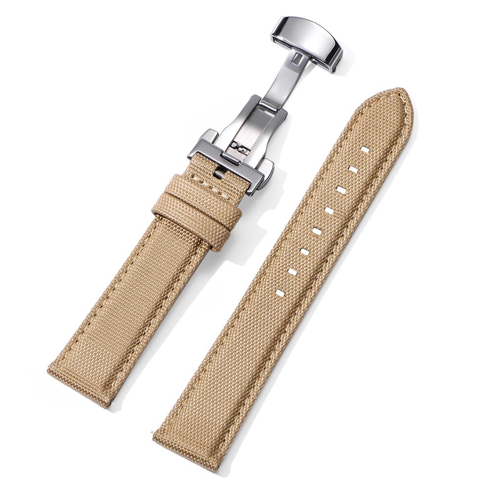 20/22mm Sailcloth Nylon Watch Band for Seiko Butterfly Buckle Men's Casual Sport Strap Quick Release Black Green Wristwatch Band