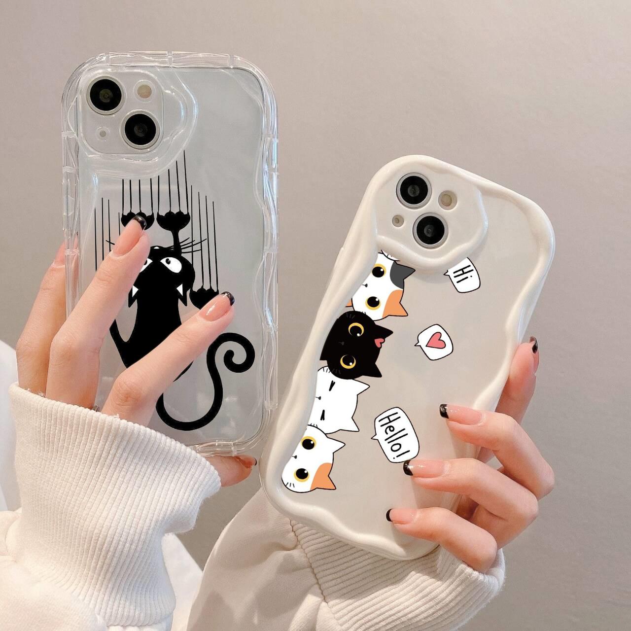LZ9 мультяшный кот милый художественный дизайн прозрачные мягкие волнистые чехлы — фото 4