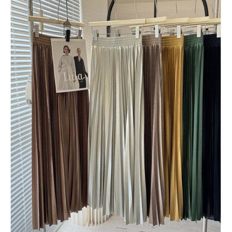 Women's Pleated Skirt Drooping Metallic Swinging Pleated Skirt Spring and Summer Dress