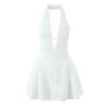 Elegant French-Inspired Backless V-Neck Halter Dress with Pleats and Wide Hem