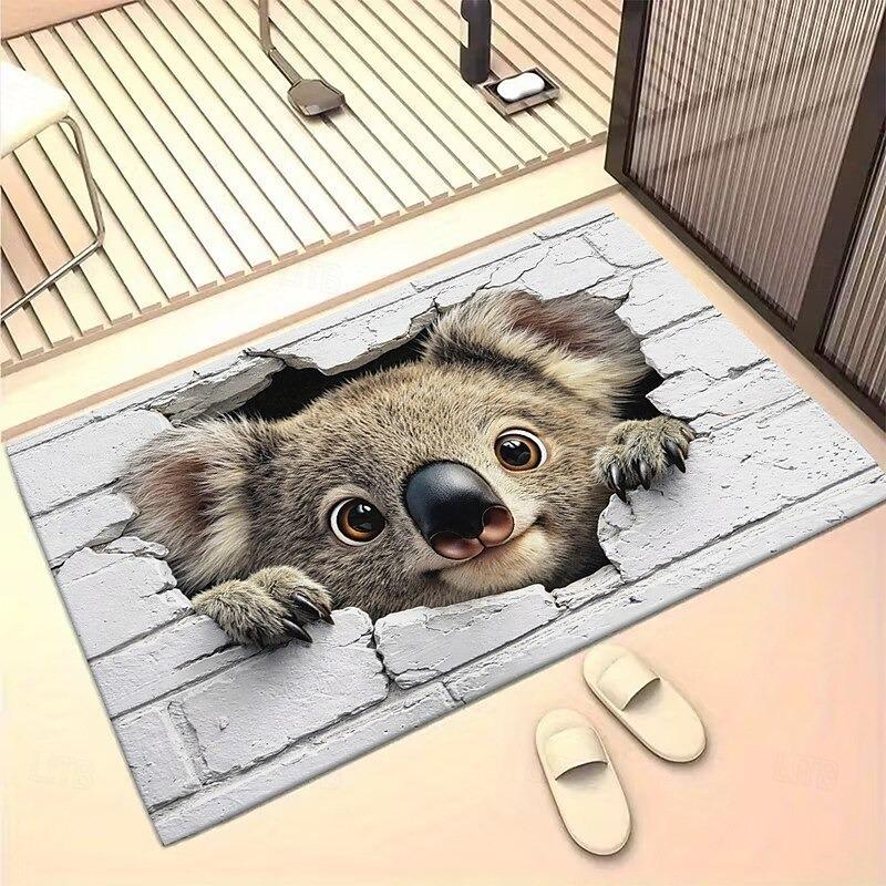 

Придверный коврик 3D Оптическая иллюзия 2D Плоская печать Очаровательная коала, заглядывающая сквозь треснувшую кирпичную стену Дизайн с животными Коврик для прихожей Приветственный коврик 40cm x 60cm