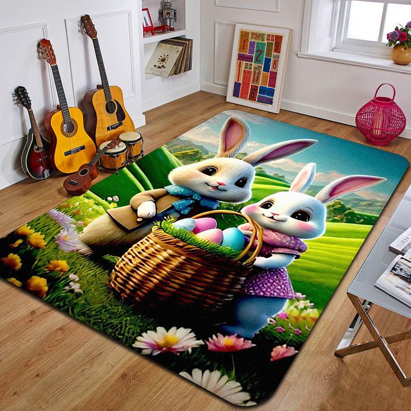 C-Cartoon Rabbit Printed Carpet Fashion Yoga Mat Non-Slip Carpet Bedroom Decoration Outdoor Carpet Bedroom Birthday Gift