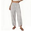 Women Casual Loose Straight Wide Leg Pants with Button and Printed Pattern Drawstring Waist Long Trousers
