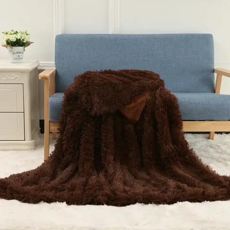 Double Layer Plush Warm Winter Throw Blanket Home Bedspread on The Bed Plaid Chair Towel Sofa Cover Lamb Bed Blankets and Throws