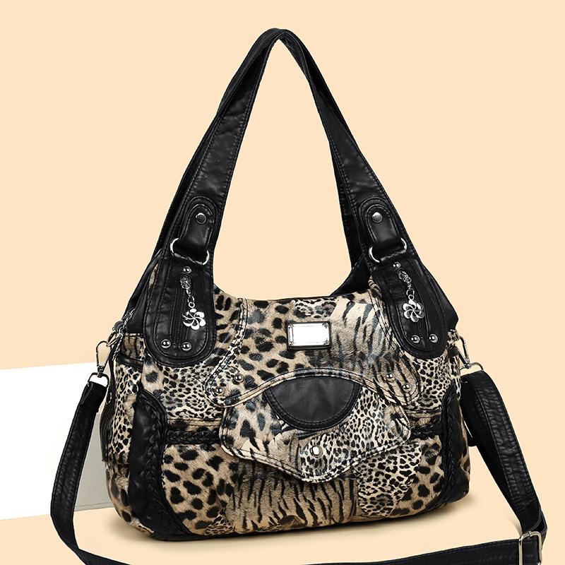 Geantă Tote Doamnă Geantă de Umăr cu Buzunare Multiple Geantă de Mână Casual Retro style 2 leopard/maro