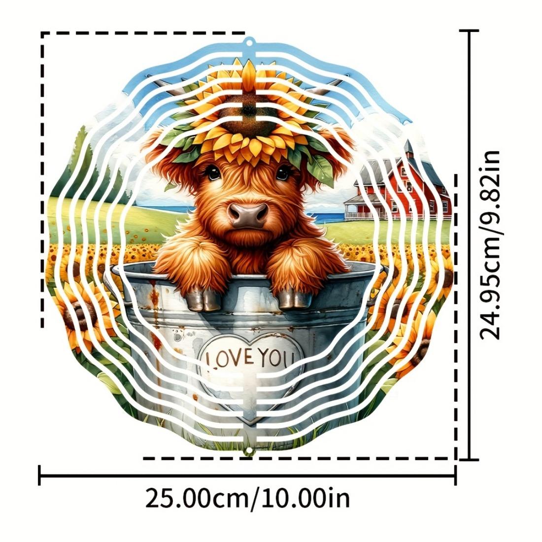 

Highland Cow Wind Spinner, Stainless Steel Hanging Metal Wind Catcher with Spring Sunflowers, Kinetic Sculpture for Indoor/Outdoor Decor 01A