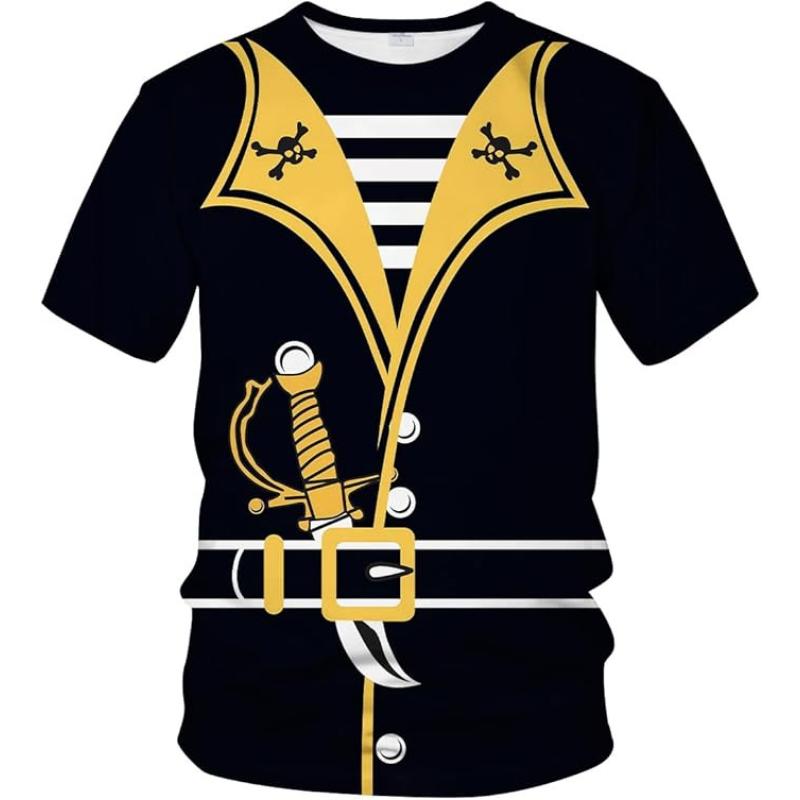 Fashion Men's Crew Neck Short Sleeve 3D Skull Color Printed Skull Short Sleeve Crew Neck T-Shirt